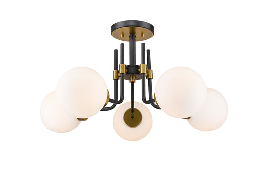 Z-Lite - 477-5SF-MB-OBR - Five Light Semi Flush Mount - Parsons - Matte Black / Olde Brass