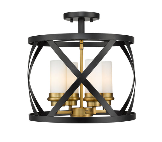 Z-Lite - 481SF15-MB-OBR - Four Light Semi Flush Mount - Malcalester - Matte Black / Olde Brass