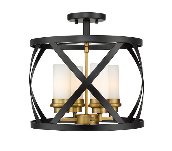 Z-Lite - 481SF15-MB-OBR - Four Light Semi Flush Mount - Malcalester - Matte Black / Olde Brass