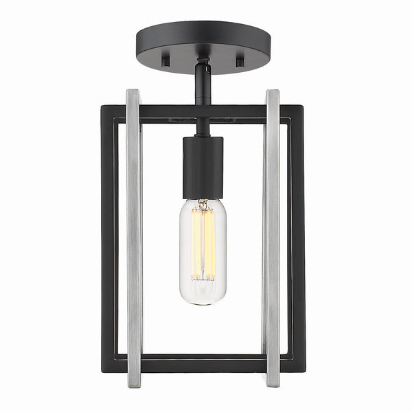 Golden - 6070-1SF BLK-PW - One Light Semi-Flush Mount - Tribeca BLK - Matte Black