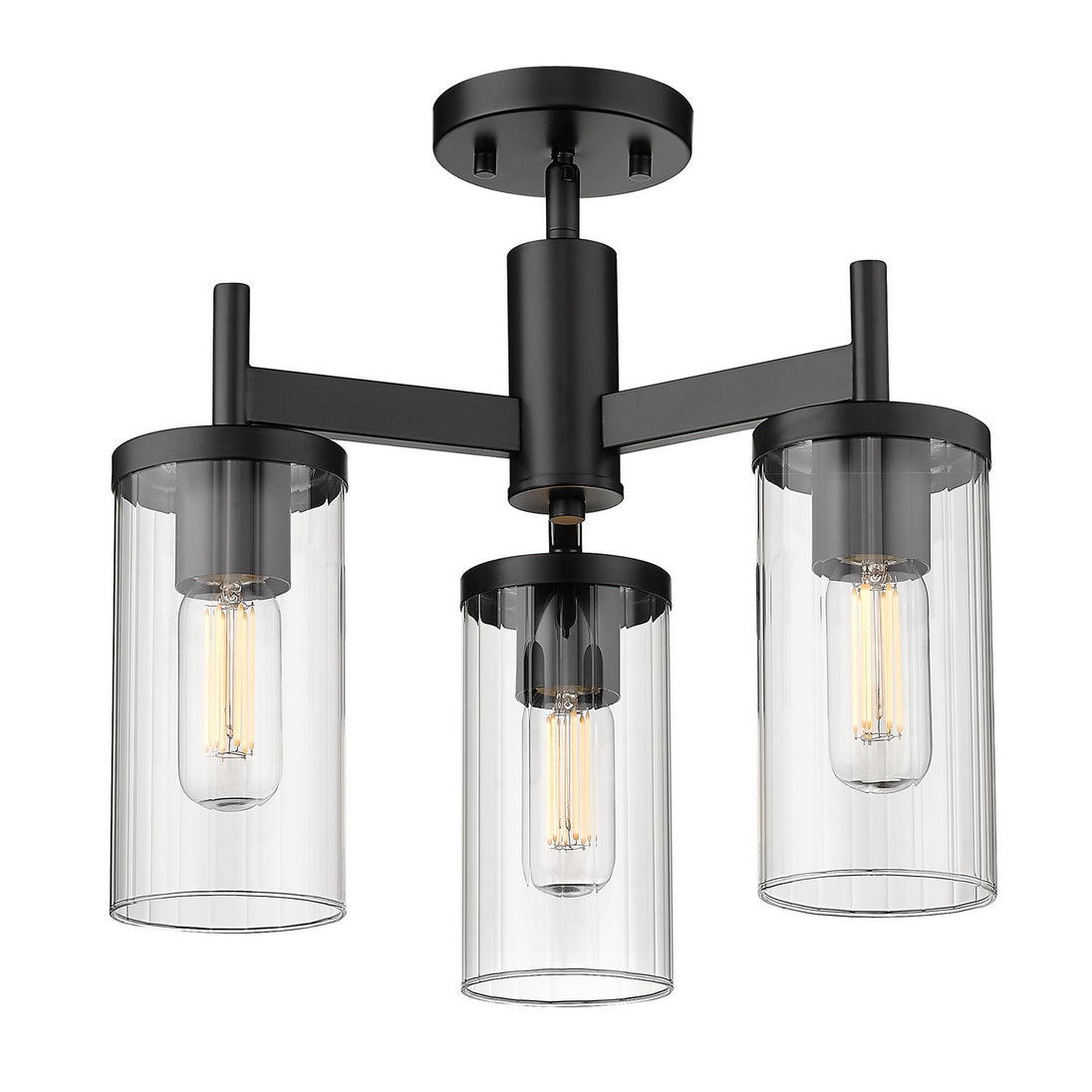 Golden - 7011-3SF BLK-CLR - Three Light Semi-Flush Mount - Winslett BLK - Matte Black