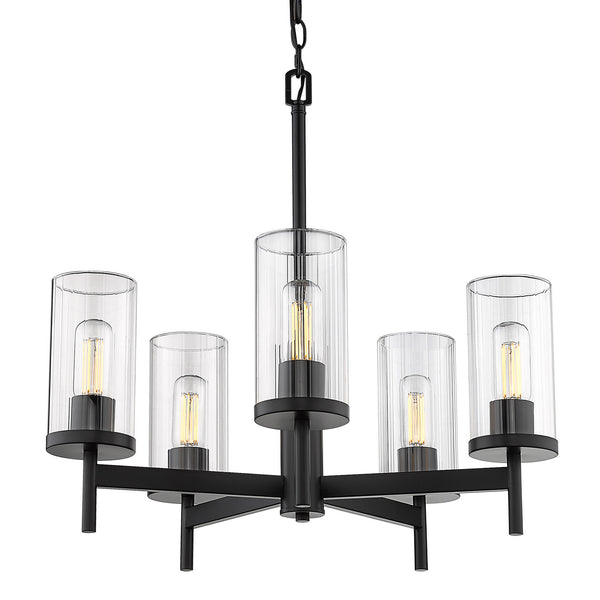 Golden - 7011-5 BLK-CLR - Five Light Chandelier - Winslett BLK - Matte Black