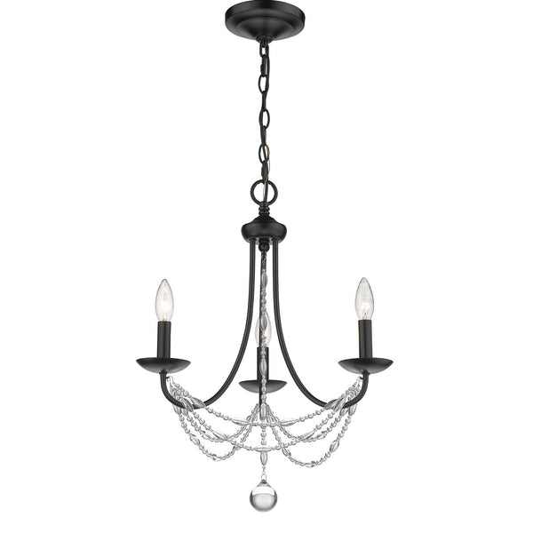 Golden - 7644-M3 BLK - Three Light Mini Chandelier - Mirabella - Matte Black