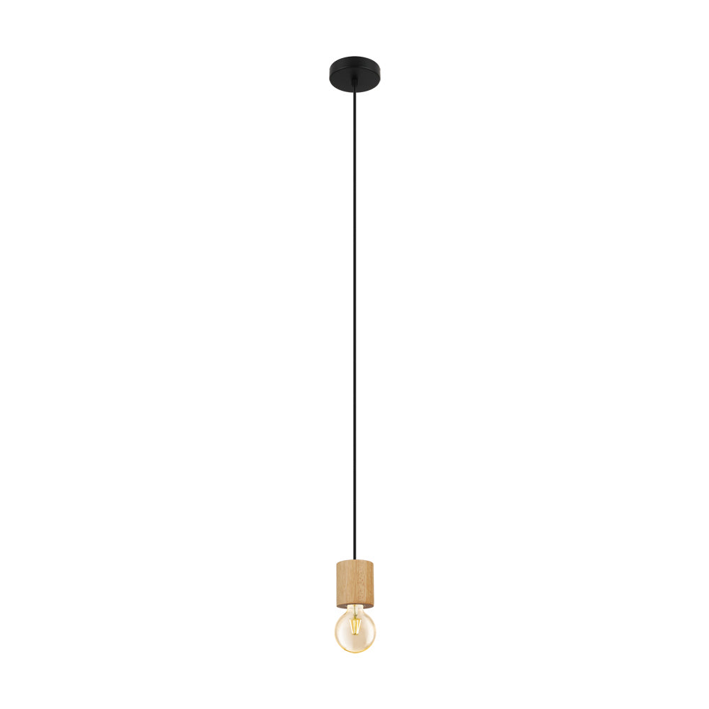 Eglo USA - 99078A - One Light Pendant - Turialdo - Black, Natural Wood