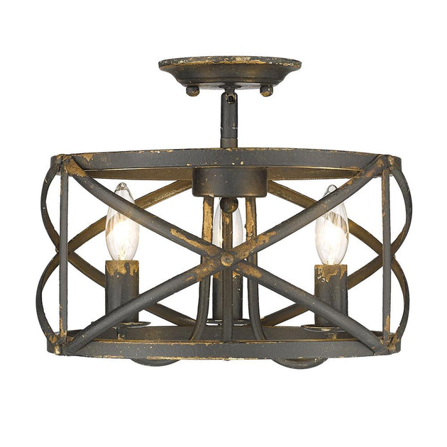 Golden - 0890-SF ABI - Three Light Semi-Flush Mount - Alcott - Antique Black Iron
