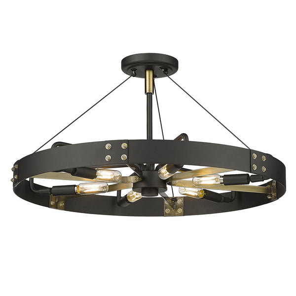 Golden - 3866-MSF NB-AB - Six Light Semi-Flush Mount - Vaughn - Natural Black