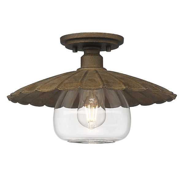 Golden - 3124-FM DR-CLR - One Light Flush Mount - Clemence - Dark Rust