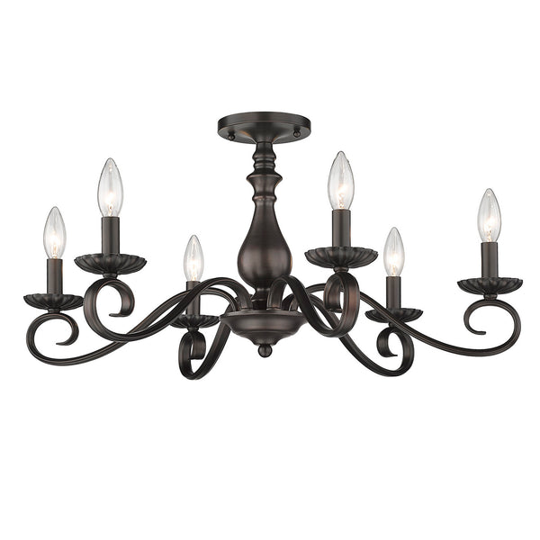 Golden - 3712-6SF RBZ - Six Light Semi-Flush Mount - Larrick - Rubbed Bronze