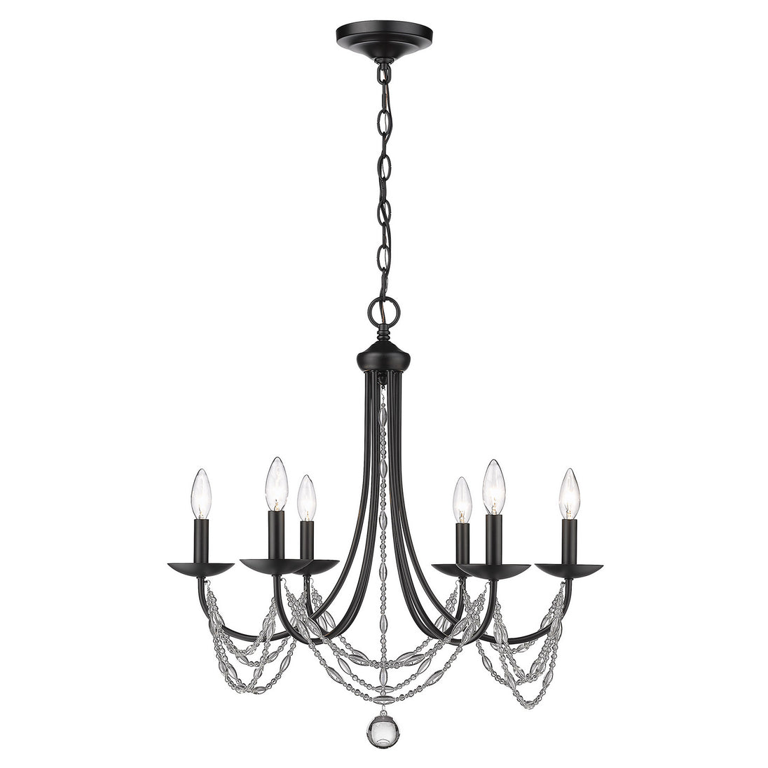 Golden - 7644-6 BLK - Six Light Chandelier - Mirabella BLK - Matte Black