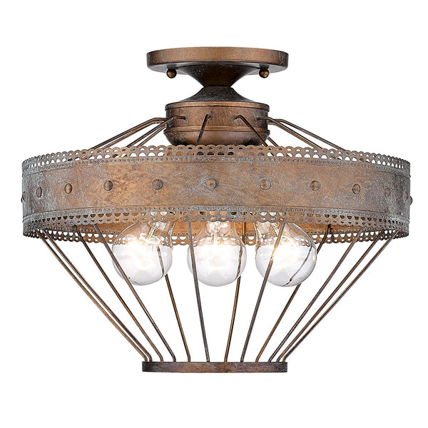 Golden - 7856-SF CP - Three Light Semi-Flush Mount - Ferris CP - Copper Patina