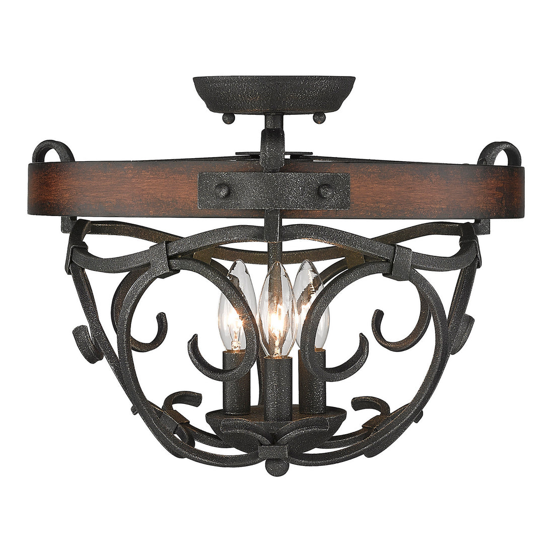 Golden - 1821-3SF BI - Three Light Semi-Flush Mount - Madera BI - Black Iron