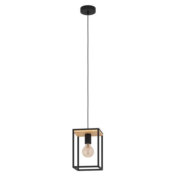 Eglo USA - 99795A - One Light Pendant - Libertad - Structured Black & Natural Wood