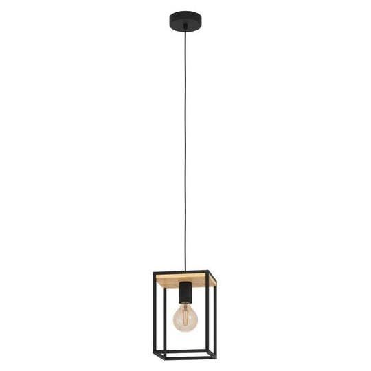 Eglo USA - 99795A - One Light Pendant - Libertad - Structured Black & Natural Wood