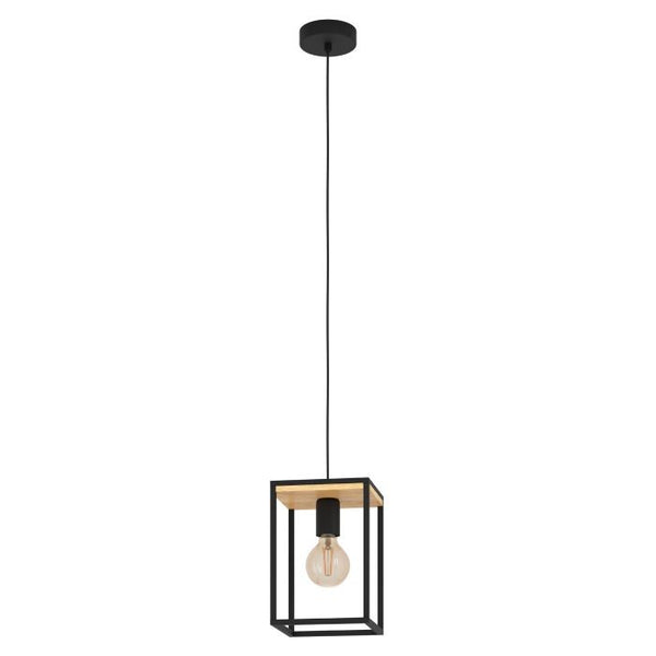 Eglo USA - 99795A - One Light Pendant - Libertad - Structured Black & Natural Wood