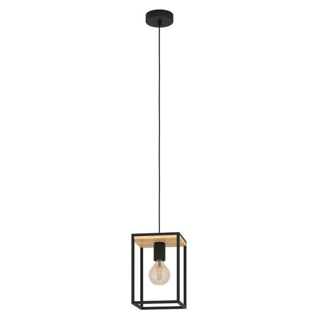 Eglo USA - 99795A - One Light Pendant - Libertad - Structured Black & Natural Wood