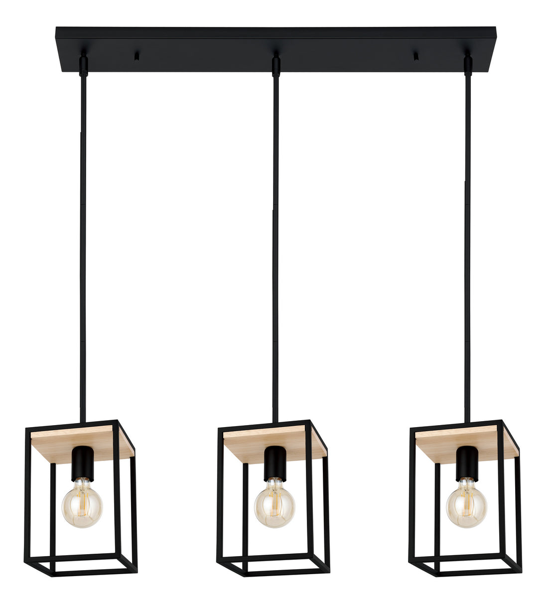 Eglo USA - 99855A - Three Light Linear Pendant - Libertad - Structured Black & Natural Wood