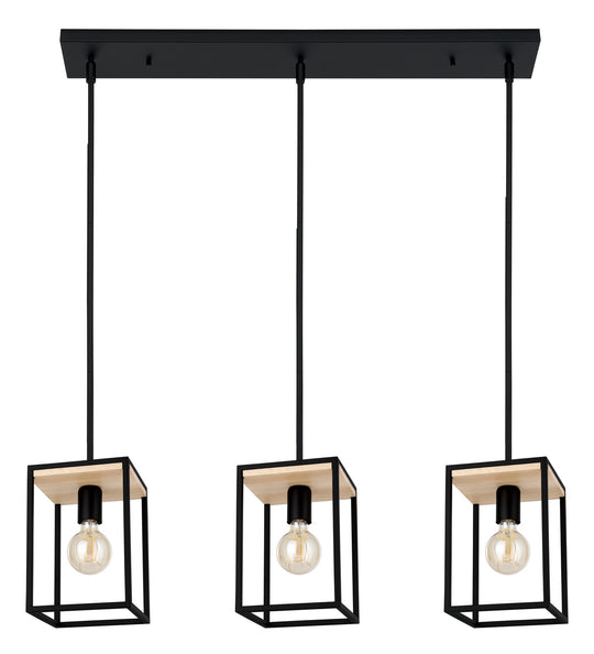 Eglo USA - 99855A - Three Light Linear Pendant - Libertad - Structured Black & Natural Wood
