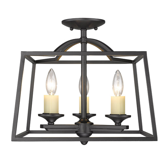 Golden - 3072-SF NB - Three Light Semi-Flush Mount - Athena NB - Natural Black