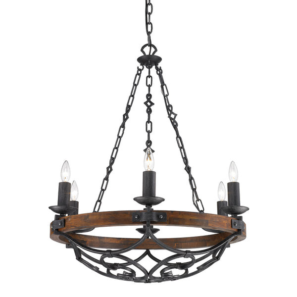 Golden - 1821-6 BI - Six Light Chandelier - Madera BI - Black Iron