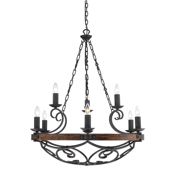 Golden - 1821-9 BI - Nine Light Chandelier - Madera BI - Black Iron