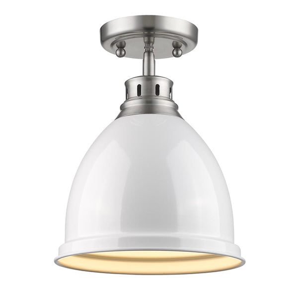 Golden - 3602-FM PW-WH - One Light Flush Mount - Duncan PW - Pewter