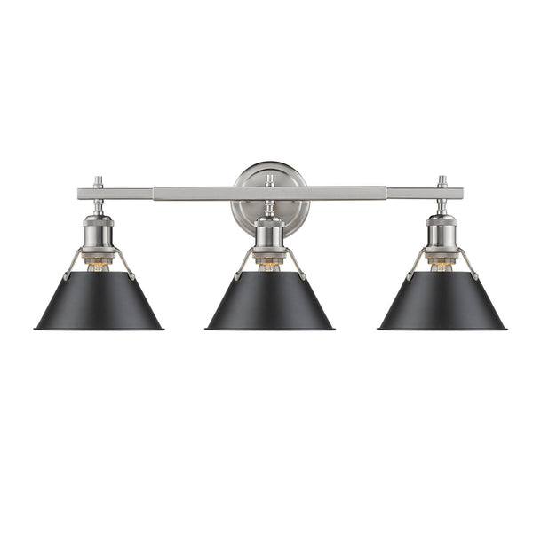 Golden - 3306-BA3 PW-BLK - Three Light Bath Vanity - Orwell PW - Pewter