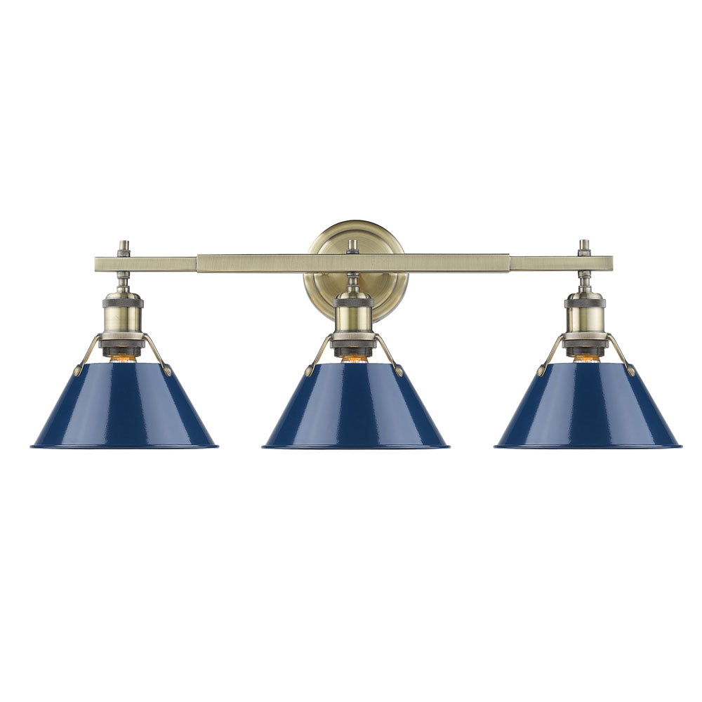 Golden - 3306-BA3 AB-NVY - Three Light Bath Vanity - Orwell AB - Aged Brass