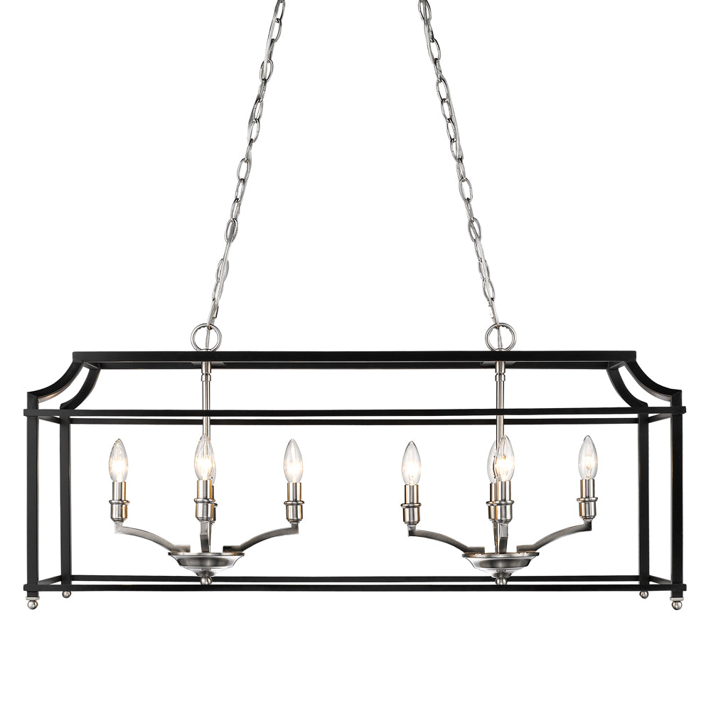 Golden - 8401-LP PW-BLK - Eight Light Linear Pendant - Leighton PW - Pewter