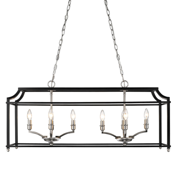 Golden - 8401-LP PW-BLK - Eight Light Linear Pendant - Leighton PW - Pewter