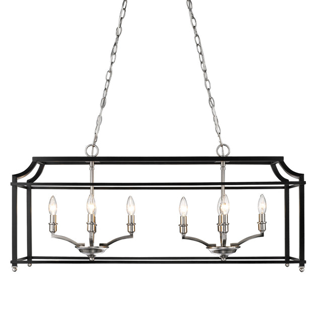 Golden - 8401-LP PW-BLK - Eight Light Linear Pendant - Leighton PW - Pewter