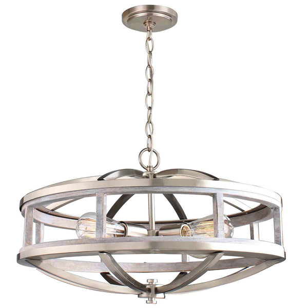 Eglo USA - 203108A - Four Light Chandelier - Montrose - Acia Wood & Brushed Nickel