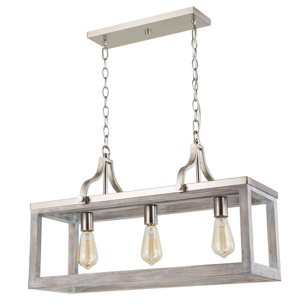 Eglo USA - 203109A - Three Light Linear Pendant - Montrose - Acia Wood & Brushed Nickel