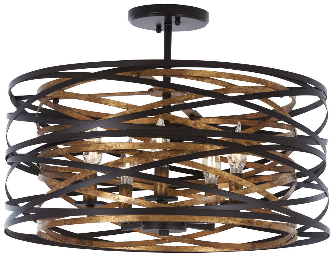 Minka-Lavery - 4671-111 - Five Light Semi Flush Mount - Vortic Flow - Dark Bronze W/Mosaic Gold Inte