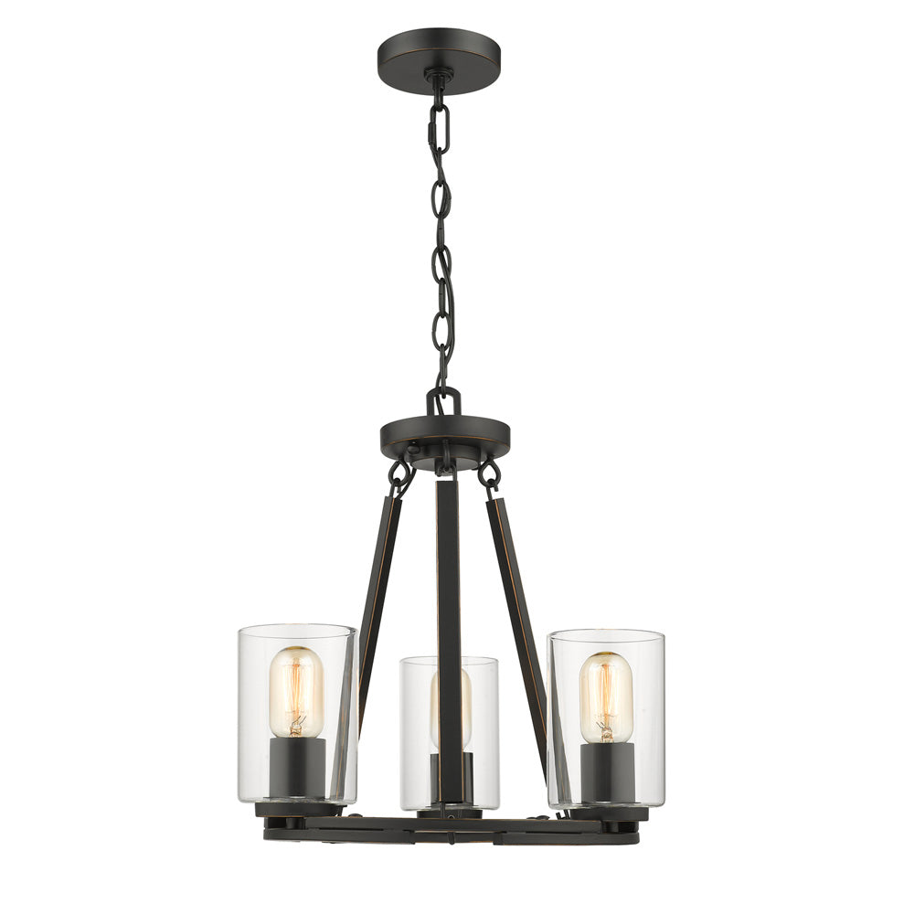 Golden - 7041-3 BLK-CLR - Three Light Chandelier - Monroe - Matte Black with Gold Highlights