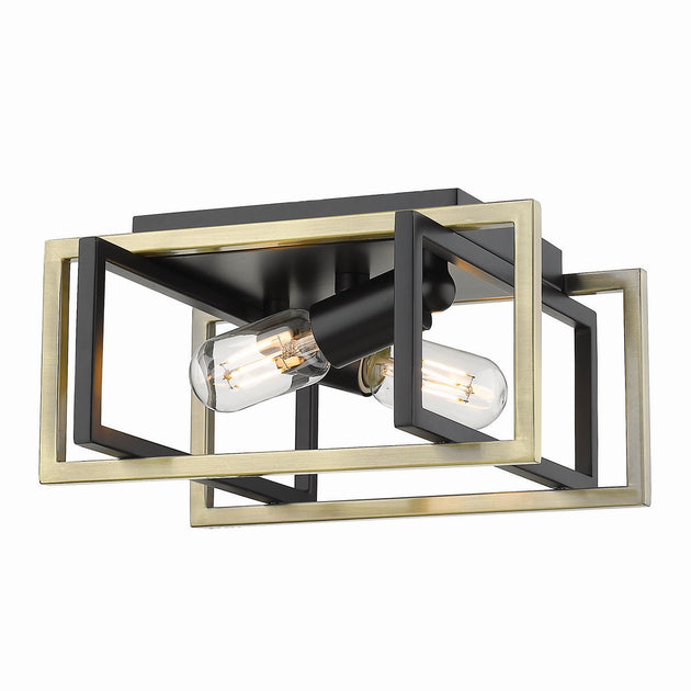 Golden - 6070-FM BLK-AB - Two Light Flush Mount - Tribeca BLK - Matte Black