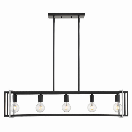 Golden - 6070-LP BLK-PW - Five Light Linear Pendant - Tribeca BLK - Matte Black