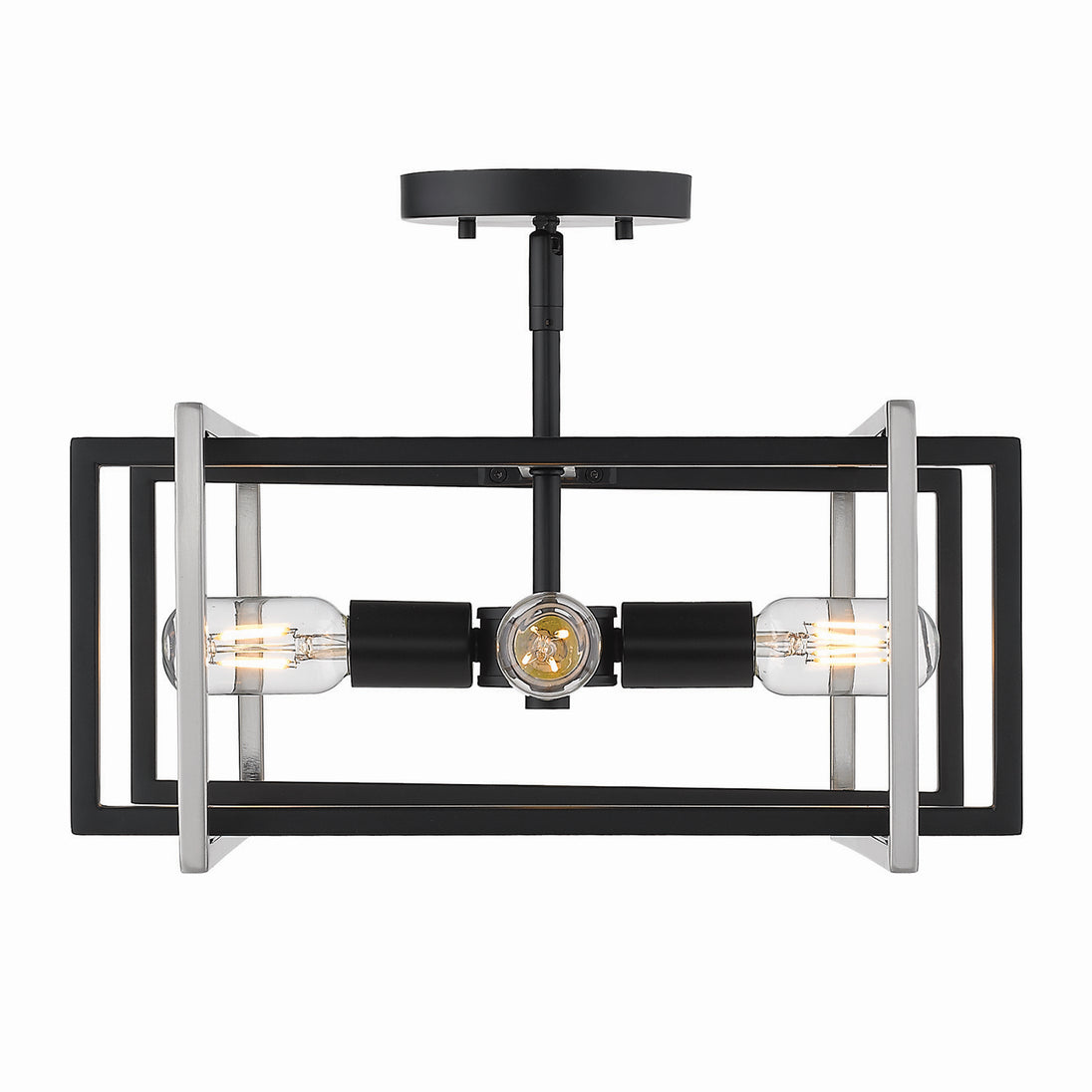 Golden - 6070-SF BLK-PW - Four Light Semi-Flush Mount - Tribeca BLK - Matte Black