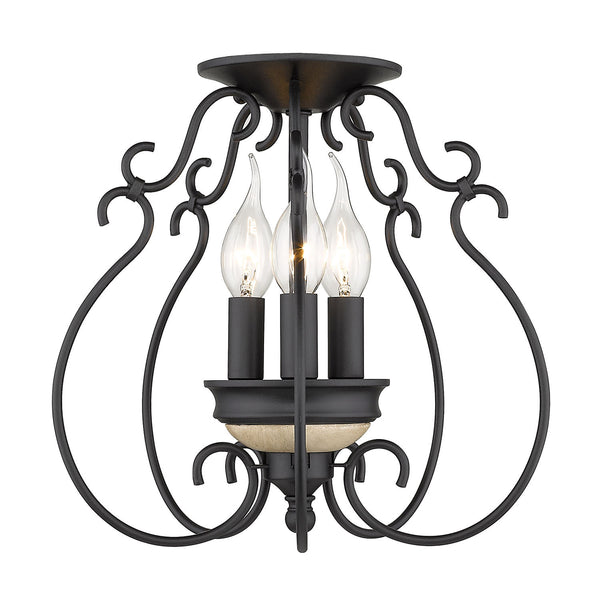 Golden - 8314-SF NB - Three Light Semi-Flush Mount - Suzette - Natural Black