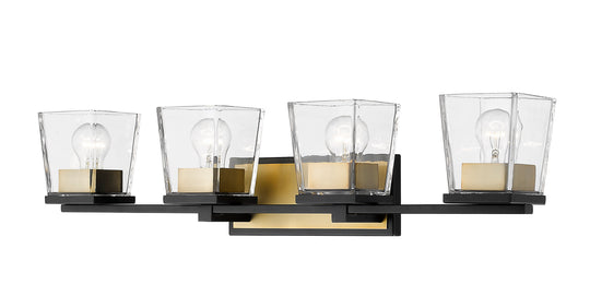 Z-Lite - 475-4V-MB-OBR - Four Light Vanity - Bleeker Street - Matte Black / Olde Brass